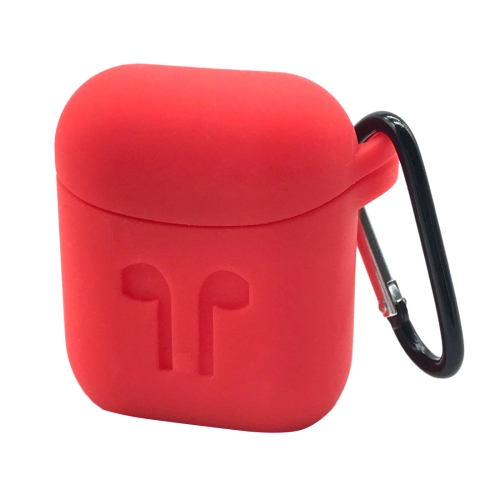 

Portable Wireless Bluetooth Earphone Silicone Protective Box Anti-lost Dropproof Storage Bag with Hook Portable for Apple AirPods 1/2(Red)