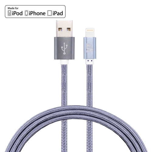 

YF-MX02 1m 2.4A MFI Certificated 8 Pin to USB Nylon Weave Style Data Sync Charging Cable For iPhone 11 Pro Max / iPhone 11 Pro / iPhone 11 / iPhone XR / iPhone XS MAX / iPhone X & XS / iPhone 8 & 8 Plus / iPhone 7 & 7 Plus (Grey)
