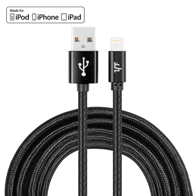 

YF-MX04 3m 2.4A MFI Certificated 8 Pin to USB Nylon Weave Style Data Sync Charging Cable For iPhone 11 Pro Max / iPhone 11 Pro / iPhone 11 / iPhone XR / iPhone XS MAX / iPhone X & XS / iPhone 8 & 8 Plus / iPhone 7 & 7 Plus (Black)