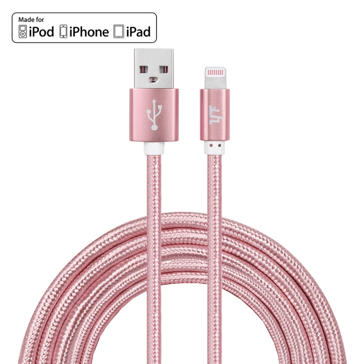 

YF-MX04 3m 2.4A MFI Certificated 8 Pin to USB Nylon Weave Style Data Sync Charging Cable For iPhone 11 Pro Max / iPhone 11 Pro / iPhone 11 / iPhone XR / iPhone XS MAX / iPhone X & XS / iPhone 8 & 8 Plus / iPhone 7 & 7 Plus (Rose Gold)