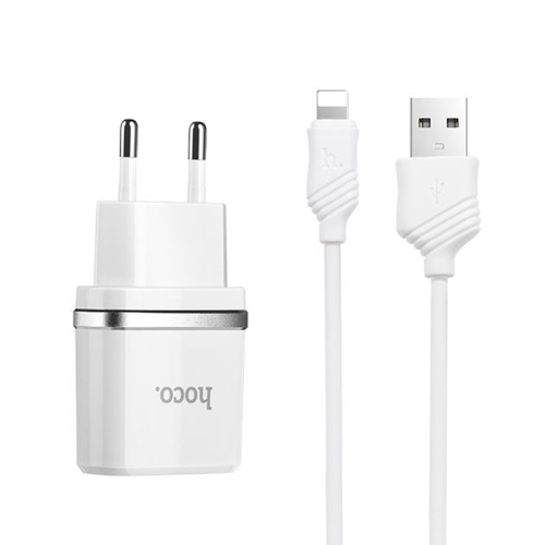 

Hoco C12 Power Adapter DC 5V 2.4A (Max) Dual Port USB Wall Charger with 1m USB to 8 Pin Cable Set, EU Plug, For iPad, iPhone, Galaxy, Huawei, Xiaomi, LG, HTC, Macbook and More(White)