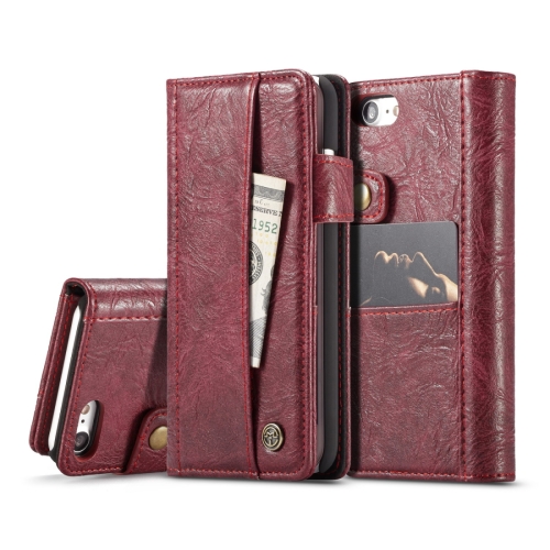 

CaseMe for iPhone 8 & 7 Crazy Horse Texture Horizontal Flip Card Slots Leather Case with Magnetic Clasp & Wallet (Red)