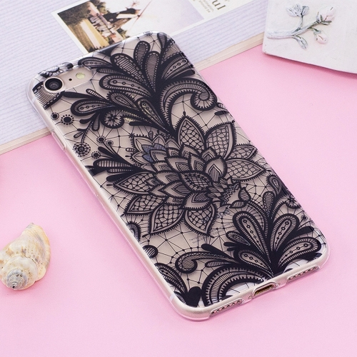 

For iPhone 8 & 7 Black Flower Pattern TPU Protective Case