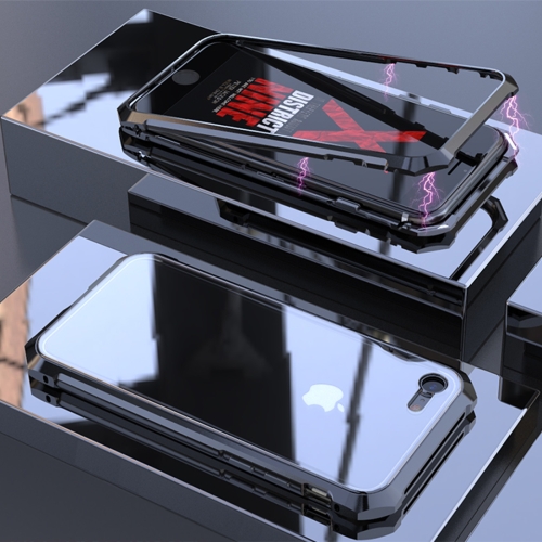 

Ultra Slim Magnetic Adsorption Angular Frame Tempered Glass Magnet Flip Case For iPhone SE 2020 & 8 & 7 (Black)