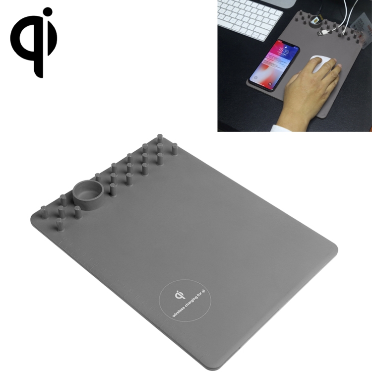 

Multi-function Charging Mouse Pad Qi Wireless Charger with USB Cable, Support Qi Standard Phones, For iPhone X & 8 & 8 Plus, Galaxy S8 & S8 +, Huawei, Xiaomi, LG, Nokia, Google and Other Smart Phones(Grey)
