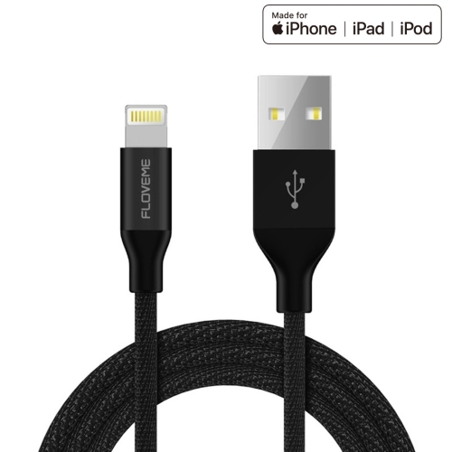 

FLOVEME 2.4A 1m MFI Cloth Weave Aluminum Shell USB to 8 Pin Data Sync Charging Cable, For iPhone XR / iPhone XS MAX / iPhone X & XS / iPhone 8 & 8 Plus / iPhone 7 & 7 Plus / iPhone 6 & 6s & 6 Plus & 6s Plus / iPad(Black)