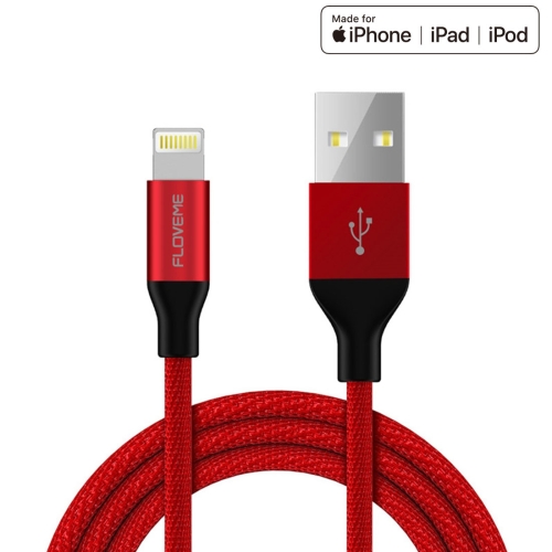 

FLOVEME 2.4A 1m MFI Cloth Weave Aluminum Shell USB to 8 Pin Data Sync Charging Cable, For iPhone XR / iPhone XS MAX / iPhone X & XS / iPhone 8 & 8 Plus / iPhone 7 & 7 Plus / iPhone 6 & 6s & 6 Plus & 6s Plus / iPad(Red)