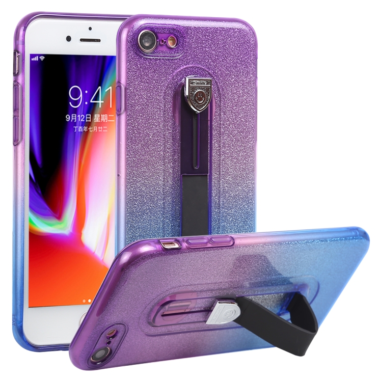 

Glitter Powder Gradient Color TPU Case for iPhone 8 & 7, with Holder (Purple+Blue)