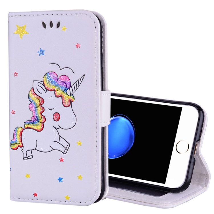 

For iPhone 8 & 7 Glitter Powder Unicorn Pattern Horizontal Flip Leather Case with Holder & Wallet & Card Slots & Photo Frame (White)