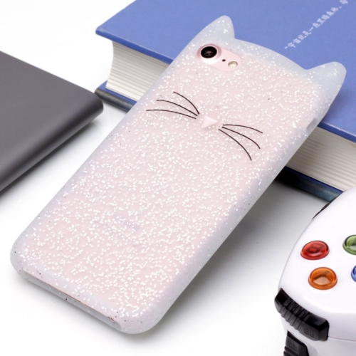 

For iPhone 8 & 7 Silicone Cat Whiskers Pattern Protective Back Cover Case (White)