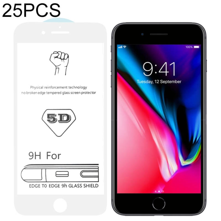 

25 PCS 9H 5D White Full Glue Full Screen Tempered Glass Film for iPhone 8 / 7