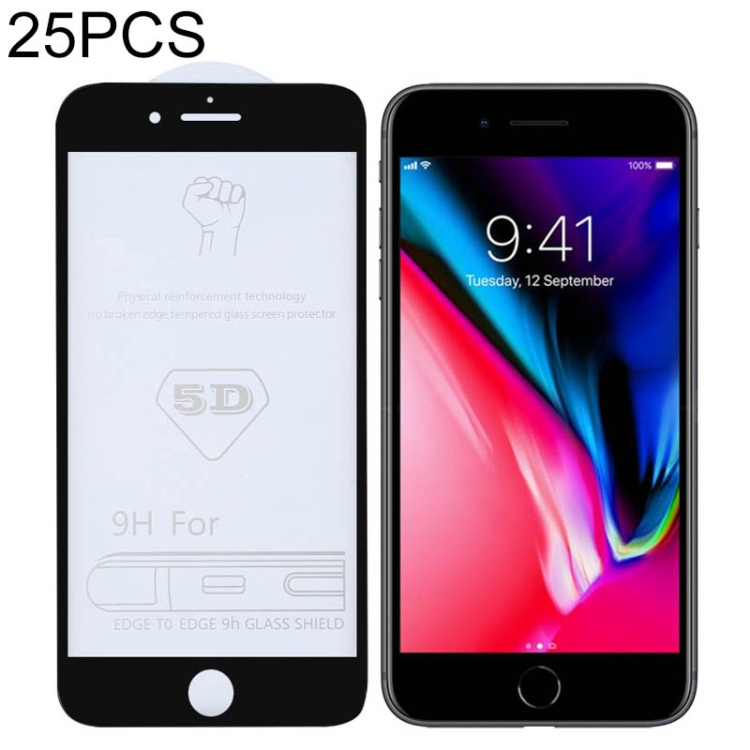 

25 PCS 9H 5D Full Glue Full Screen Tempered Glass Film for iPhone 7 / 8