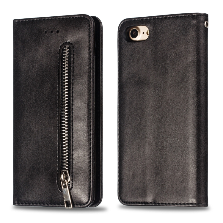 

Calf Texture Zipper Magnetic Horizontal Flip Leather Case for iPhone 8 / 7, with Wallet & Holder & Card Slots (Black)