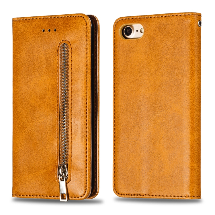 

Calf Texture Zipper Magnetic Horizontal Flip Leather Case for iPhone 8 / 7, with Wallet & Holder & Card Slots (Yellow)
