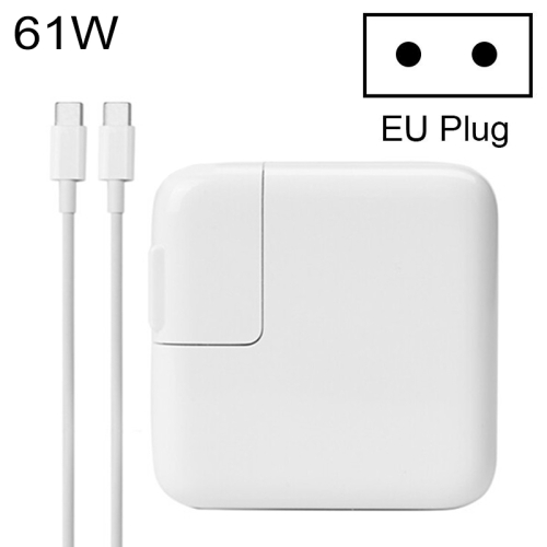61W Type-C Power Adapter Portable Charger with 1.8m Type-C Charging Cable, EU Plug, For MacBook, Xiaomi, Huawei, Lenovo, ASUS and other Laptops (White)