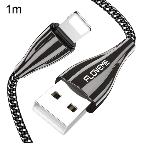 

FLOVEME 1m 2.4A USB to 8 Pin Zinc Alloy + Nylon Weave Data Sync Charging Cable For iPhone 11 Pro Max / iPhone 11 Pro / iPhone 11 / iPhone XR / iPhone XS MAX / iPhone X & XS / iPhone 8 & 8 Plus / iPhone 7 & 7 Plus (Black)