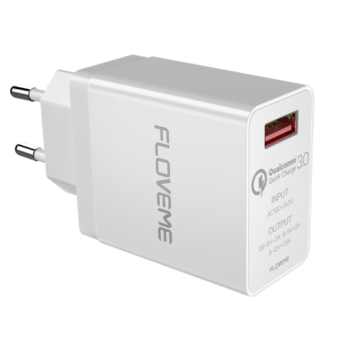 

FLOVEME YXF148549 AC100-240V QC3.0 Single Port Fast Charger, EU Plug(White)