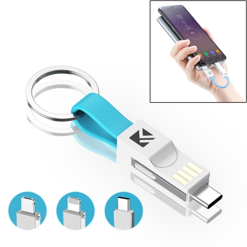 

FLOVEME 3 in 1 USB to 8 Pin + Micro USB + USB-C / Type-C Magnetic Charging & Data Cable with Keychain, For iPhone, Galaxy, Huawei, Xiaomi, HTC, Sony and other Smartphones (Blue)
