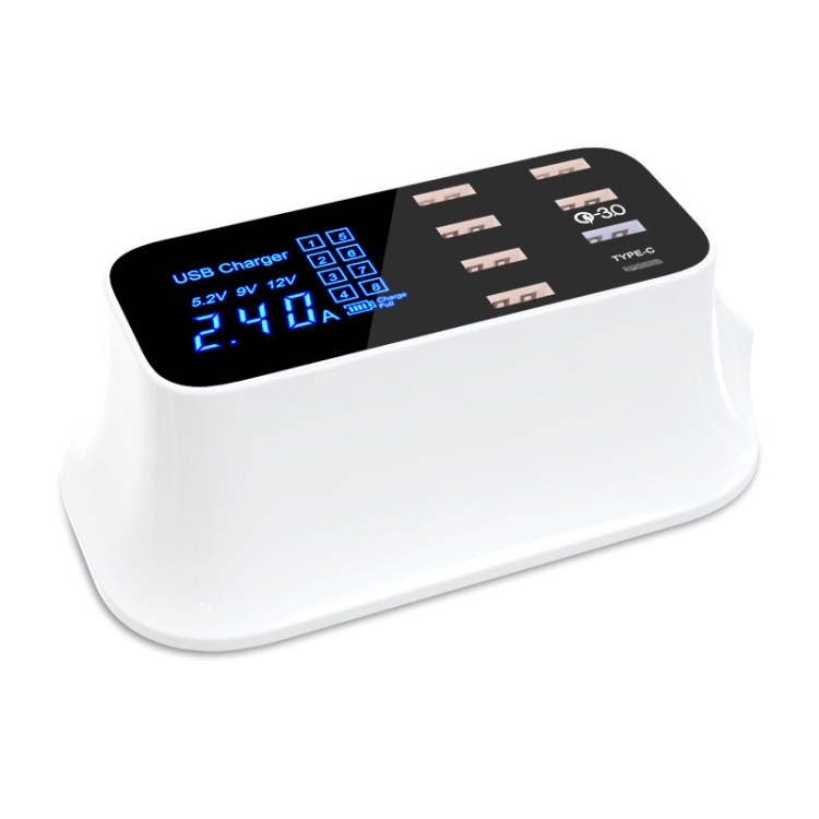 

CDA19Q Multi-function AC 110V~240V 8 Ports USB Digital Display LCD Detachable Charging Station Smart Charger(White)