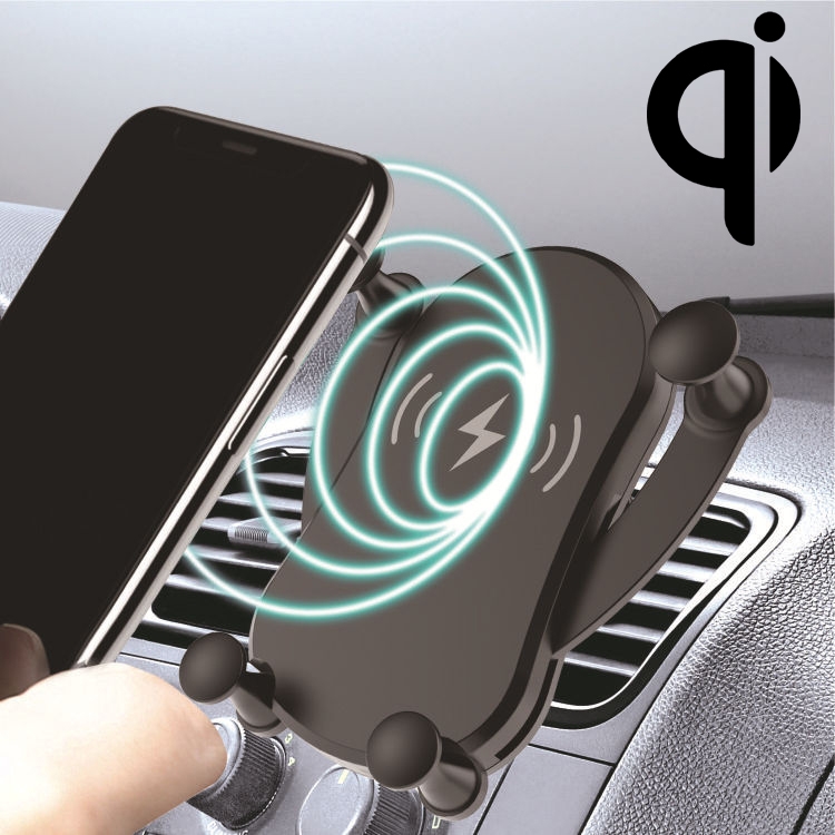 

W4 QI Fast Wireless Charger Car Charger Cartoon Mobile Phone Holder (Black)