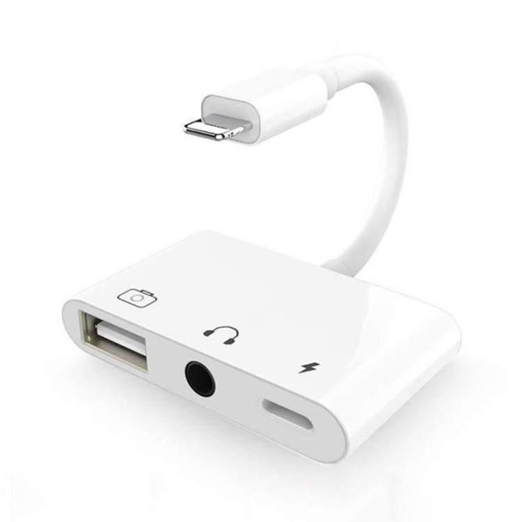 

3 in 1 Multi-function 8 Pin + 3.5mm + USB 3.0 OTG to 8 Pin Male Fast Charging & Music Audio & Card Reading Adapter (White)