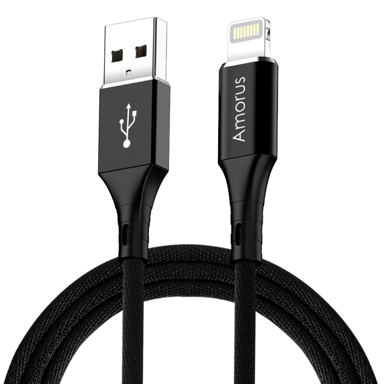 

Amorus 1m 2.4A USB to 8 Pin High-gloss Aluminum Alloy Cloth Weaving Fast Charging & Data Cable(Black)