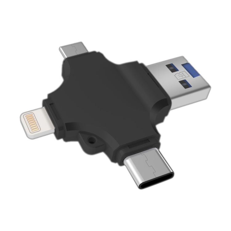 

4 in 1 USB 2.0 & Micro USB & USB-C / Type-C & 8 Pin TF Card Reader(Black)