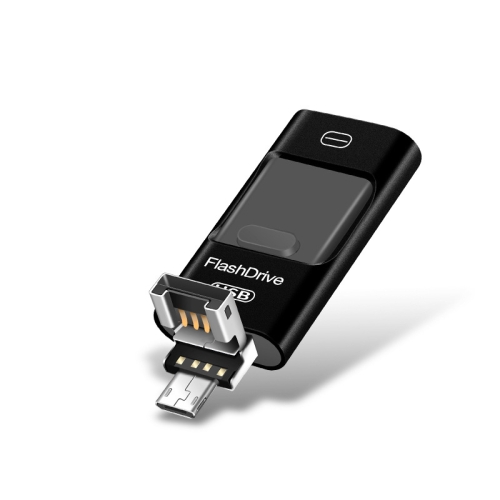

32GB USB 2.0 + 8 Pin + Mirco USB Android iPhone Computer Dual-use Metal Flash Drive (Black)