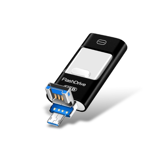 

8GB USB 3.0 + 8 Pin + Mirco USB Android iPhone Computer Dual-use Metal Flash Drive (Black)