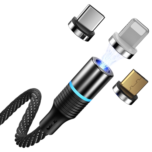 

CAFELE 3 In 1 8 Pin + Micro USB + Type-C / USB-C Magneto Series Magnet Charging Data Cable, Length: 1.2m (Black)