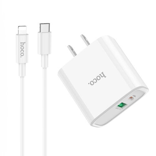 

hoco C57 Fast Charger PD+QC3.0 Charger Set with Type-C to 8 Pin Data Cable, US Plug (White)
