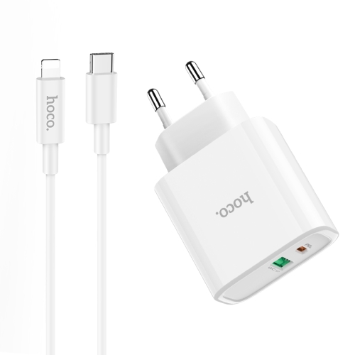 

hoco C57A Fast Charger PD+QC3.0 Charger Set with Type-C to 8 Pin Data Cable, EU Plug (White)
