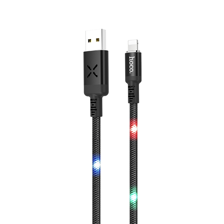

hoco U63 8 Pin to USB Voice Activation Flashing Charging Data Cable, Length: 1.2m(Black)