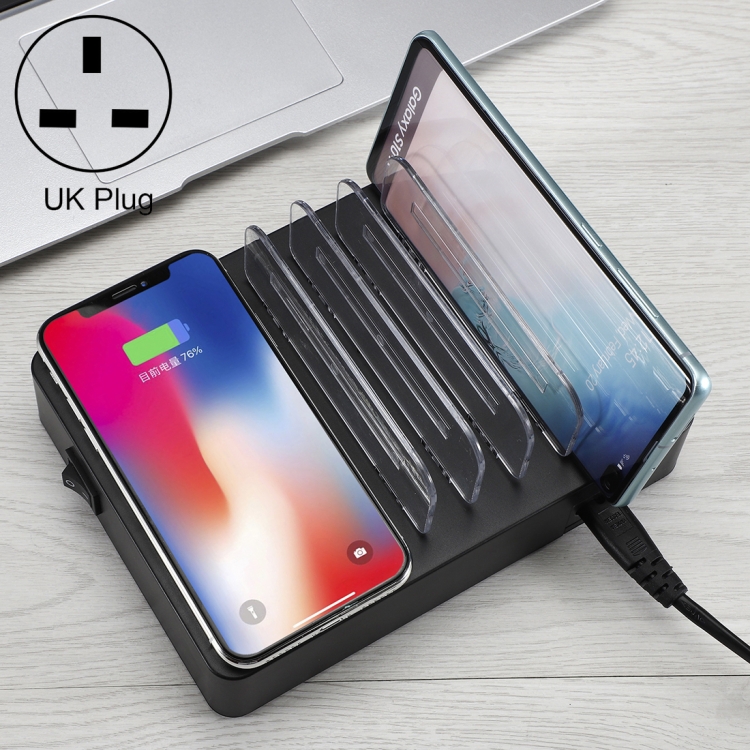 

i9 50W 6 USB Ports + 2 USB-C / Type-C Ports + Wireless Charging Multi-function Charger with LED Display & Detachable Bezel, UK Plug