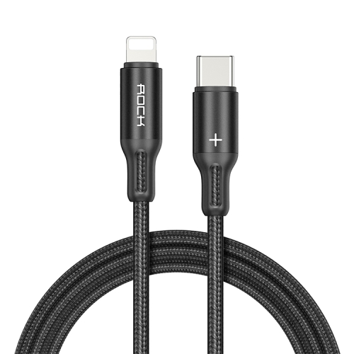 

ROCK R2 3A Type-C / USB-C to 8 Pin PD Metal Braided Fast Charging Data Cable, Length: 1m(Black)