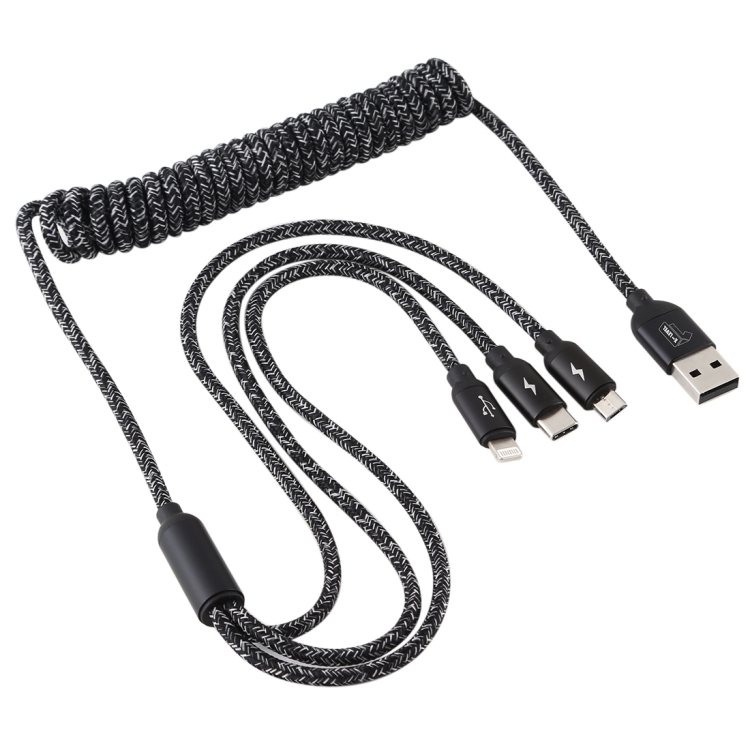 

X-level Spring Series 8 Pin + Type-C / USB-C + Micro Multi-function Charging Cable (Black)