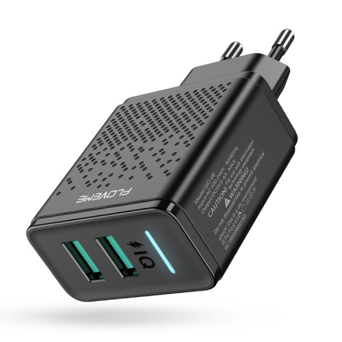 

FLOVEME 5V 2.4A Dual USB Travel Wall Charger Power Plug Adapter, EU Plug(Black)