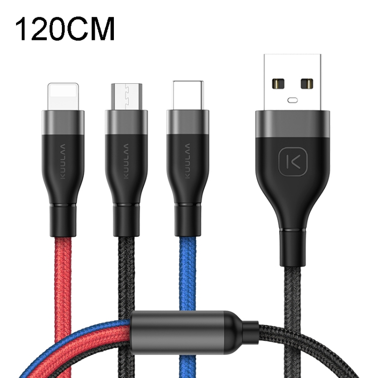 

Kuulaa KL-X04 USB to USB-C / Type-C + 8 Pin + Micro USB Charging Data Cable, Length: 120cm