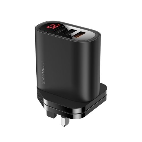 

KUULAA KL-CD01 30W 5.4A 3 USB + QC3.0 Portable Digital Display Quick Charging Travel Charger Power Adapter, UK Plug (Black)