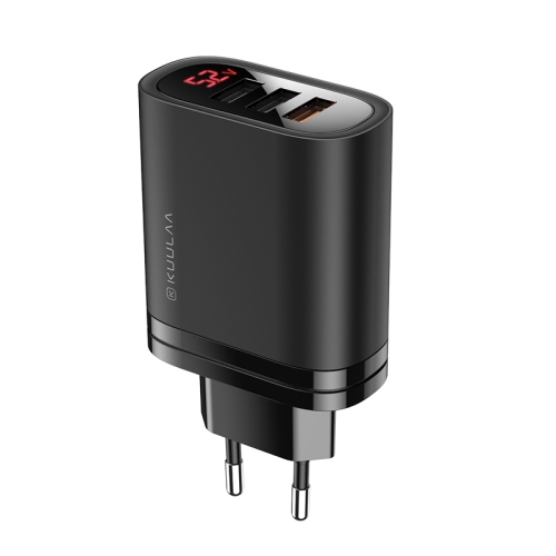 

KUULAA KL-CD10 30W 5.4A 3 USB + QC3.0 Portable Digital Display Quick Charging Travel Charger Power Adapter, EU Plug(Black)