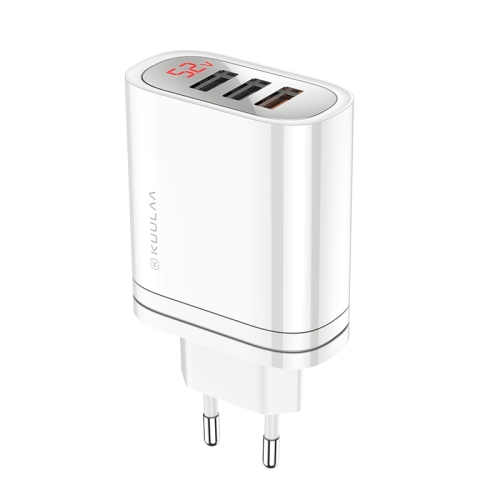 

KUULAA KL-CD10 30W 5.4A 3 USB + QC3.0 Portable Digital Display Quick Charging Travel Charger Power Adapter, EU Plug(White)