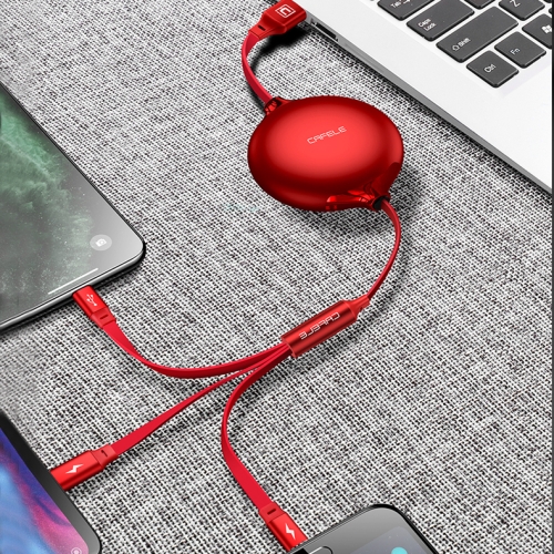 

CAFELE Elegant Action Series USB Male to 8 Pin + USB-C / Type-C + Micro USB Male Interface Stretchable Charge Data Cable, Length: 1.2m(Red)