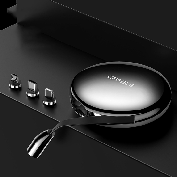 

CAFELE Excellent Action Series USB to 8 Pin + USB-C / Type-C + Micro USB Retractable Zinc Alloy Magnetic Adsorption Charging Data Cable, Length: 1m(Black)