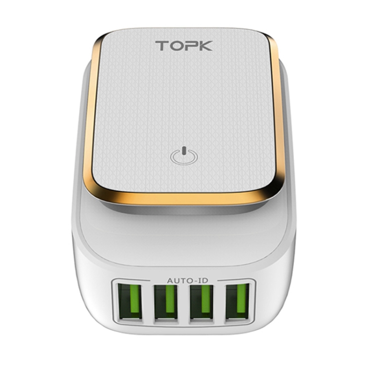 

TOPK 4405 4.4A 4 Ports LED Light USB Charger Travel Adapter, US Plug