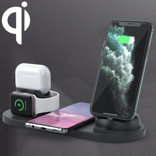 

6 in 1 10W Qi Standard Wireless Charger Stand (Black)