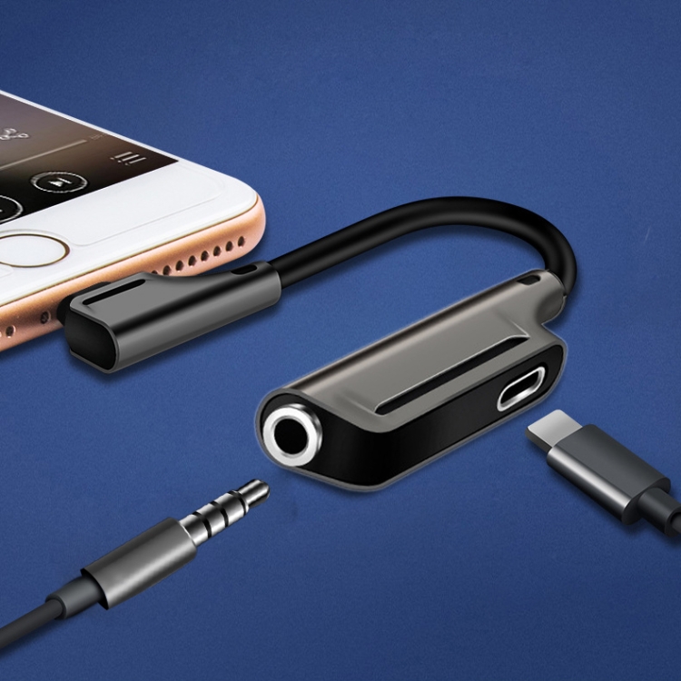 

xwt-17-1 2.1A 2 in 1 8 Pin Male to 8 Pin Charging + 3.5mm Audio Female Interface Earphone Adapter, Support Listening to Music / Charging(Black)