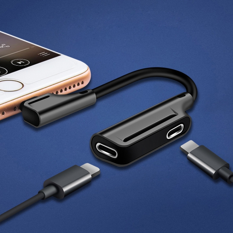

2.1A 2 in 1 8 Pin Male to 8 Pin Charging + 8 Pin Audio Female Interface Earphone Adapter, Support Listening to Music / Charging / Voice / Wire Control(Black)