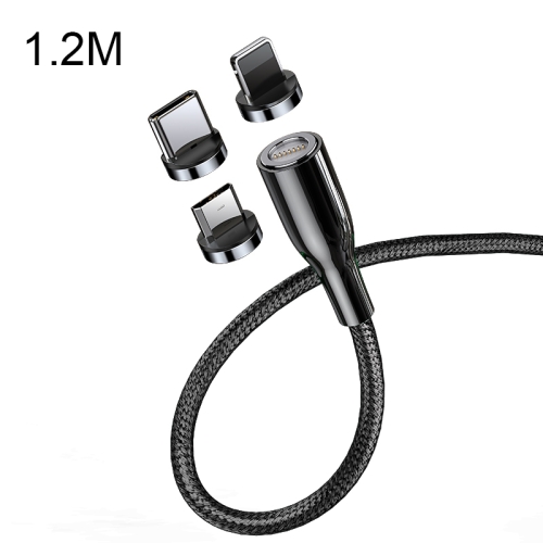 

CAFELE Zhen Magnetic Series Micro 3 in 1 USB to 8 Pin + Micro USB + USB-C / Type-C Round Head Magnetic Suction Fast Charging Data Cable Line Length: 1.2m(Black)