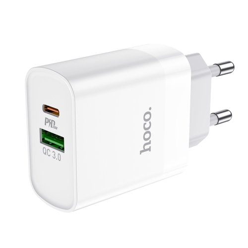 

Hoco C80A Rapido 18W PD + QC3.0 Fast Charging USB Travel Charger Power Adapter, EU Plug