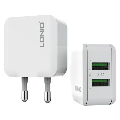

LDNIO A2201 2.4A Dual USB Charging Head Travel Direct Charge Mobile Phone Adapter Charger With 8 Pin Data Cable (EU Plug)